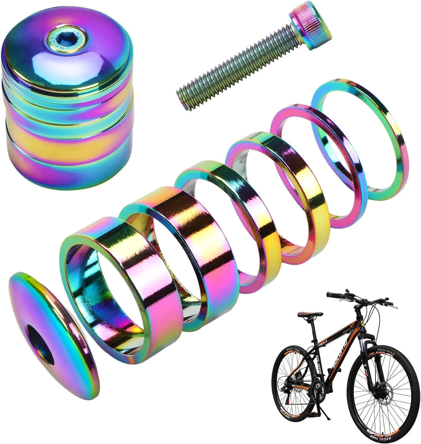 1 1/8 Inch Headset Spacer with Stem Top Cap Bolt Kit Rainbow 28.6mm Fork Tube Wa