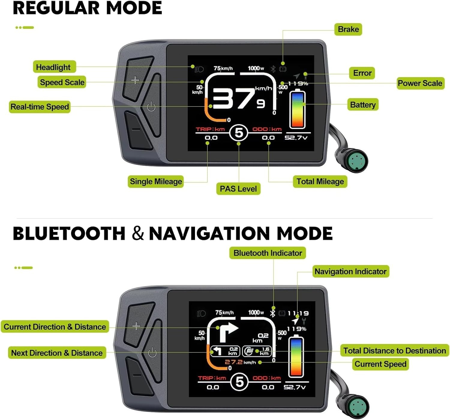 Ebike 24V/36V/48V LCD Display 500C Display for Bafang BBS BBSHD Mid Hub Motor US