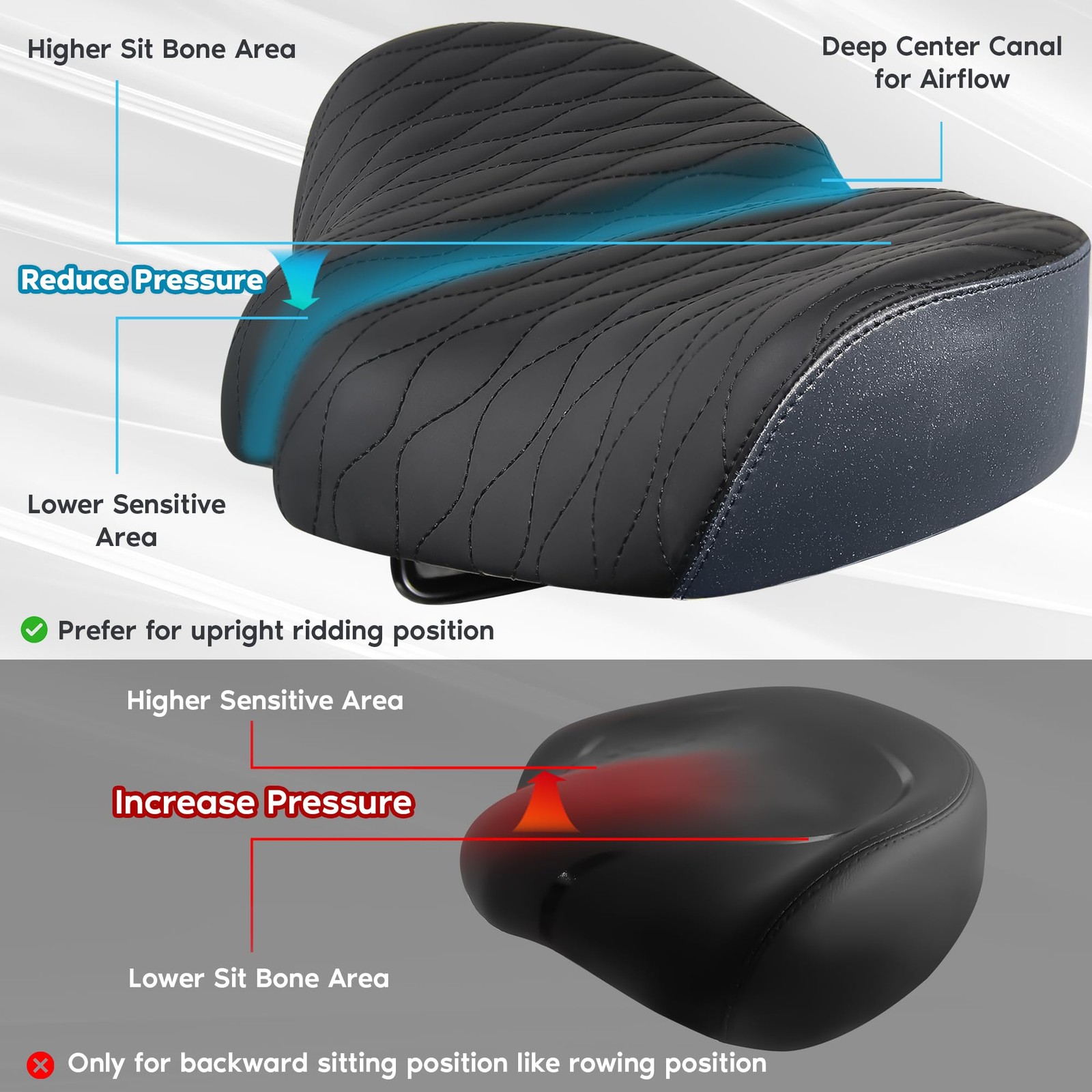 X WING New-Age Noseless Bike Seat Cushion for Men & Women – Black Bubble