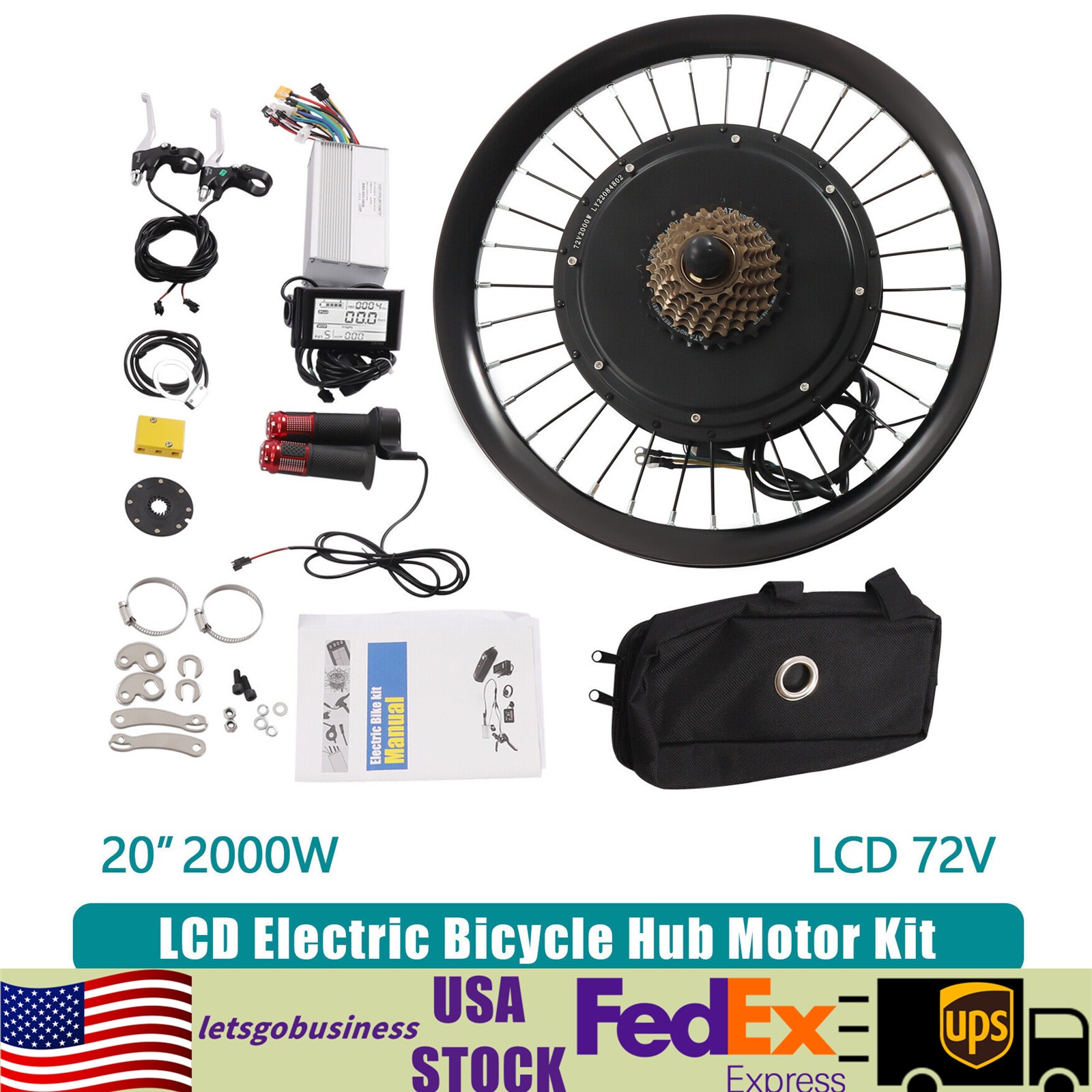 72 V 2000 W Electric Bike Rear Wheel Motor Kit 20″ E-Bicycle Conversion Kit LCD