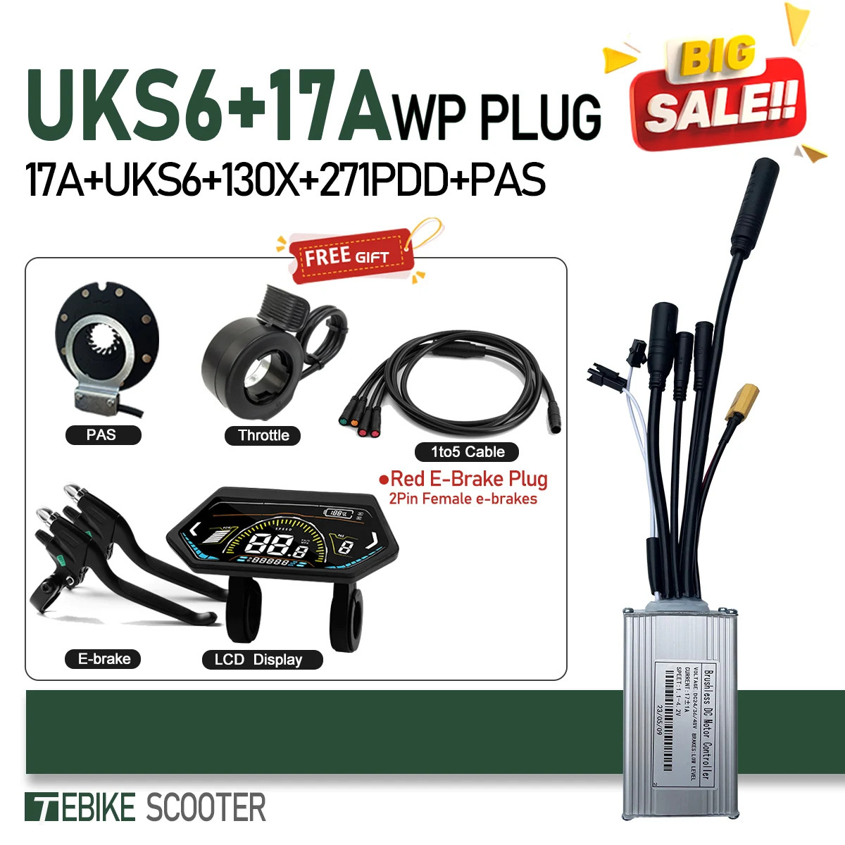 Electric Bike 3-Mode SineWave Controller 17A 26A 30A 40A with LCD UKC1 Display
