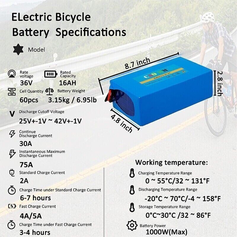 36V 16Ah Lithium Ebike Battery BMS For 100W-1000W Electric Bicycle Bike Motor