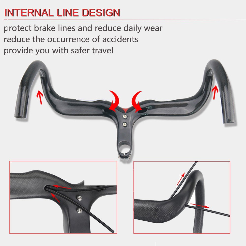 Road Bike Carbon Handlebar Stem Integrated 3K Gloss Bicycle Handlebars