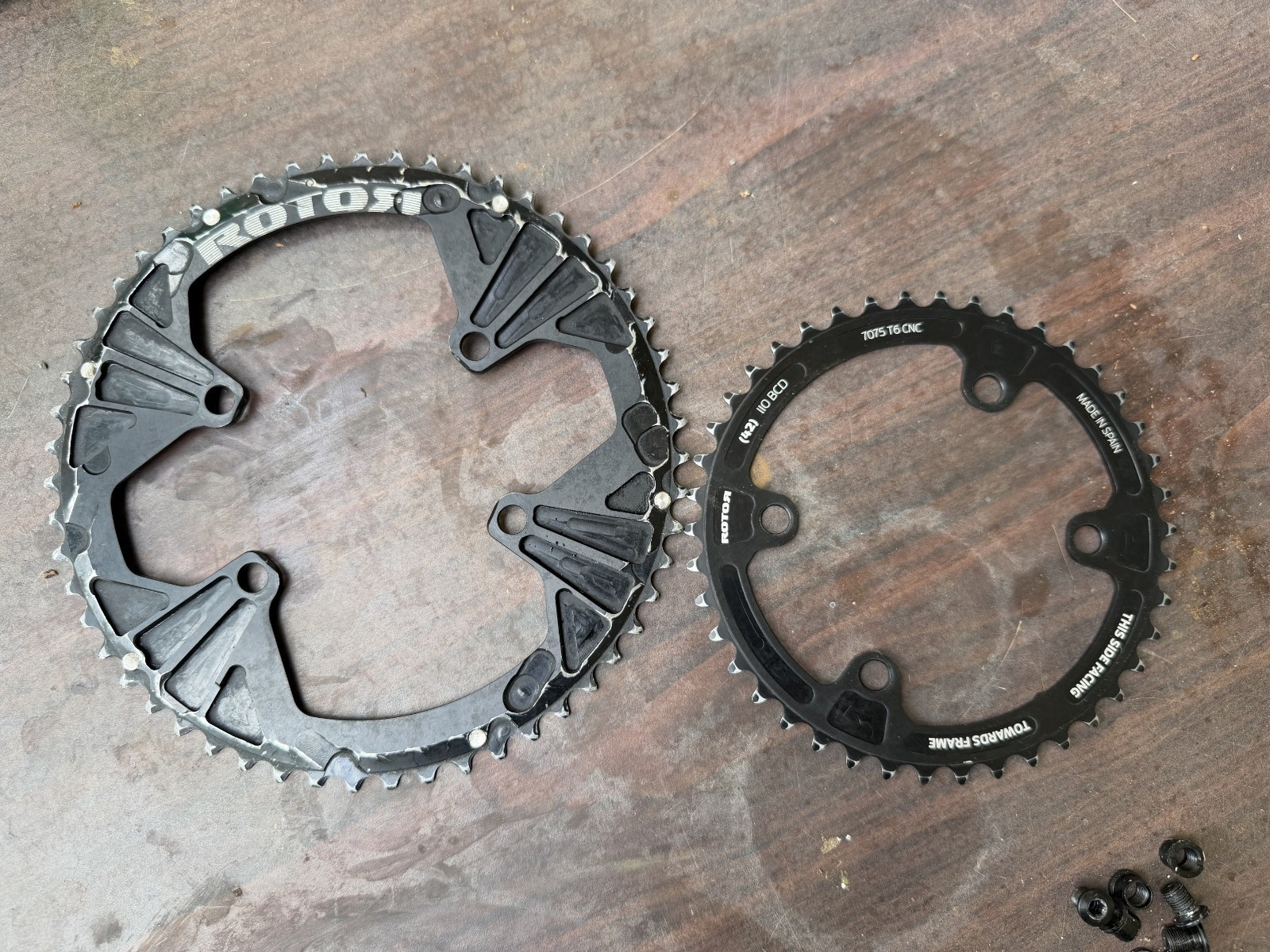 ROTOR 55-42 chain ring set CNC’d from 7075 T6 Aluminum, 110BCD