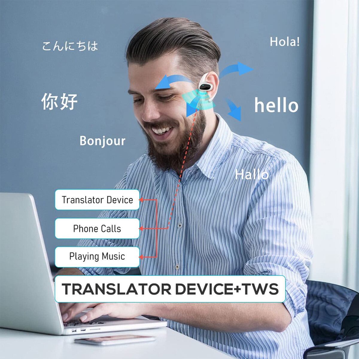 Translator Earbuds Wireless Bluetooth Two Way Translator Device 144 Languages M8