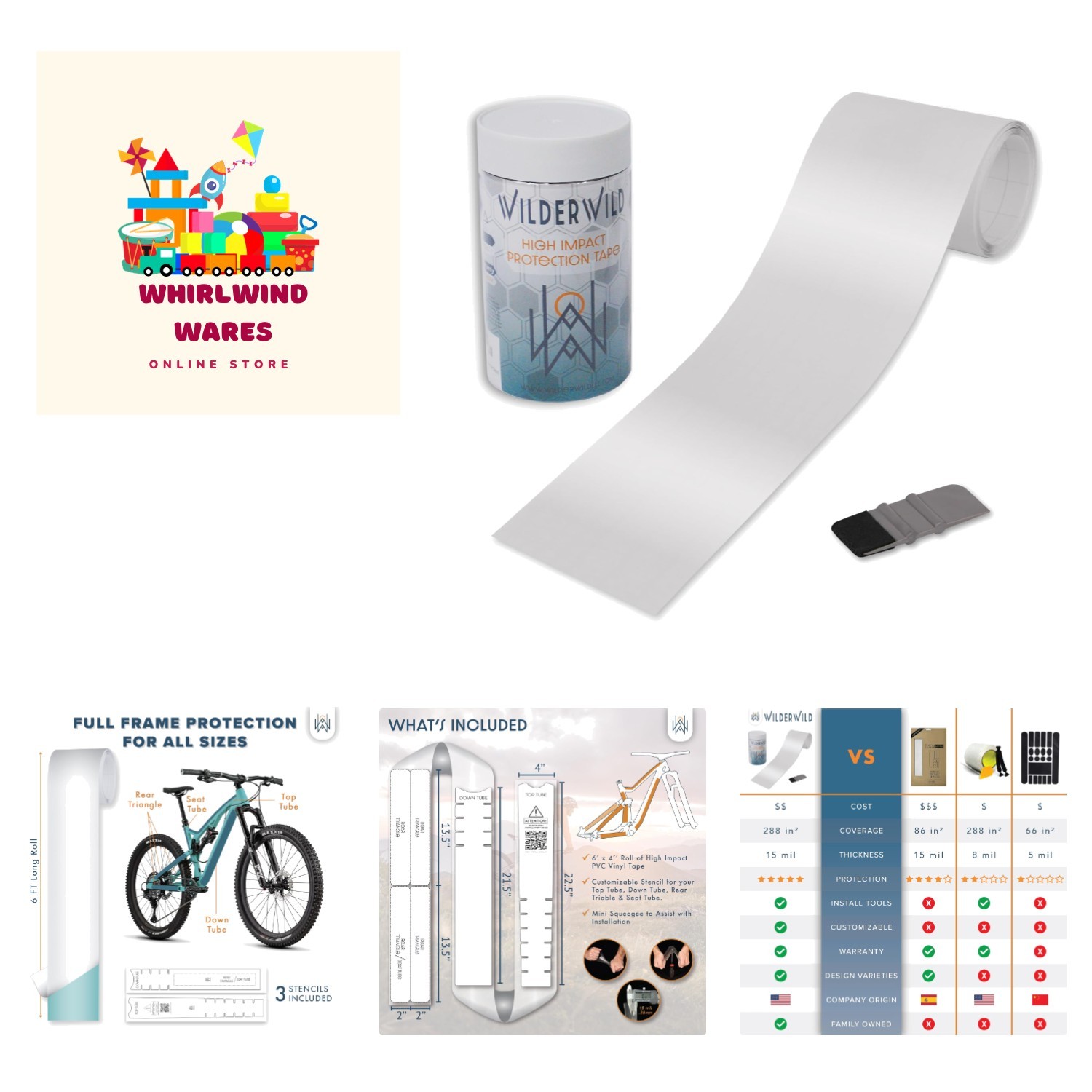 Bike Frame Protection Tape- High Impact Clear Vinyl Wrap Includes Tool 4”x72 …