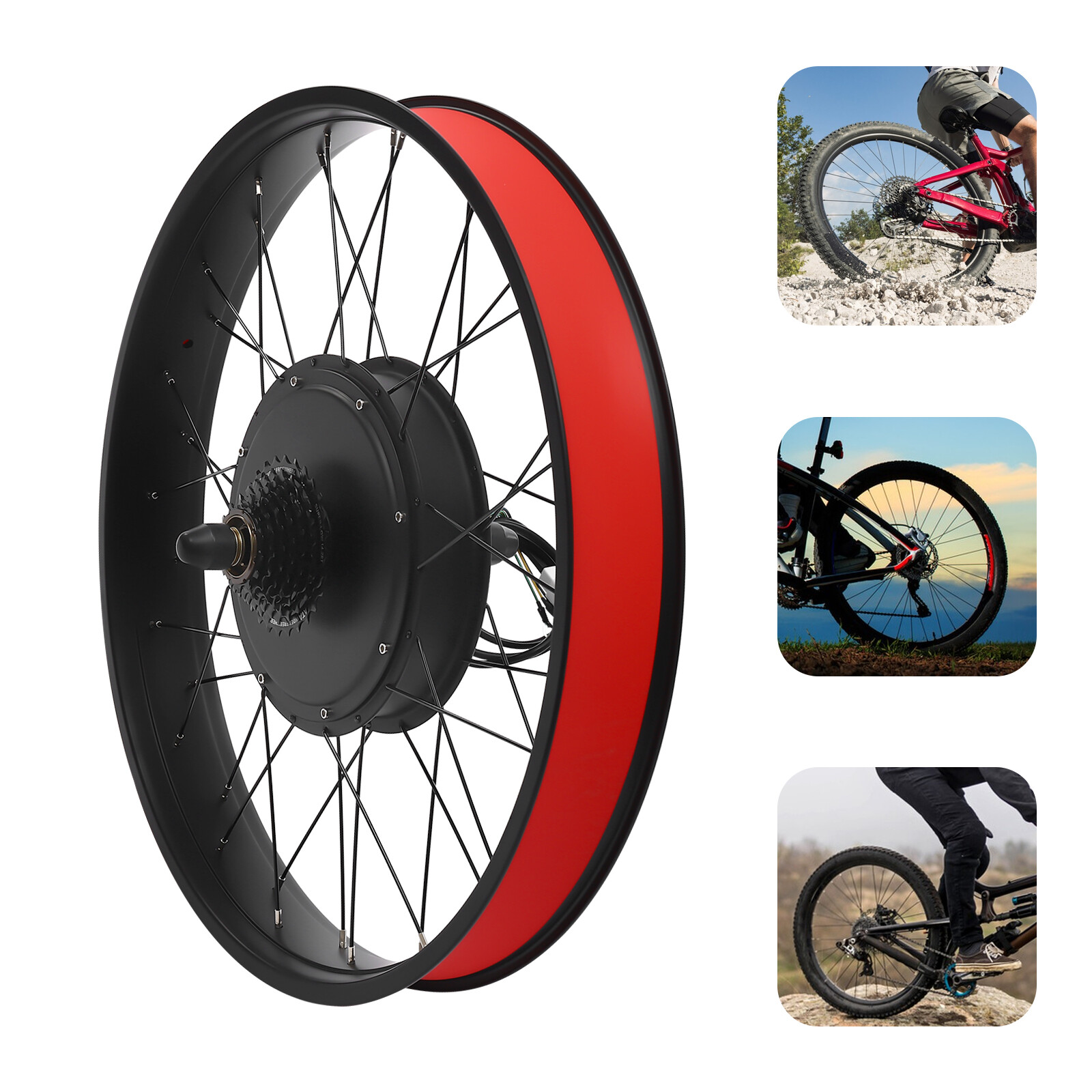 26″ Fat Tire Electric Bicycle Motor E-Bike Rear Wheel LCD Conversion Kit 48V 1KW