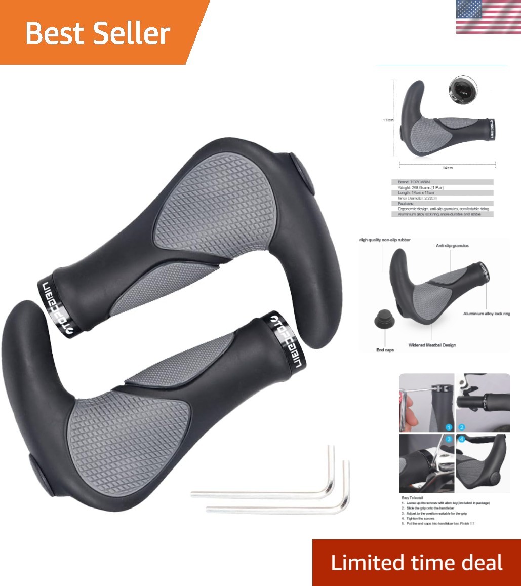 Stylish & Durable Bike Handlebar Grips with Plastic End Caps – Black & Grey
