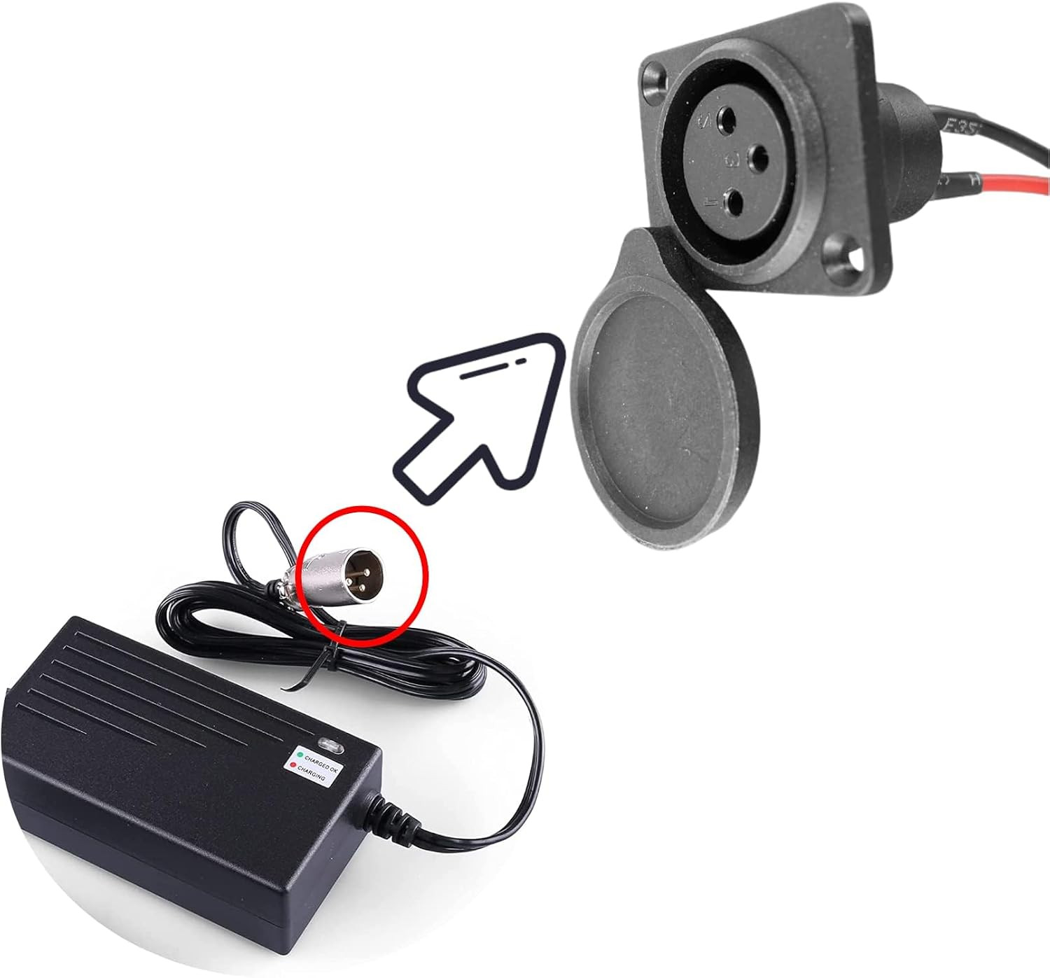 XLR Charging Port Cable Replacement for E-Bike, E-Scooter, Mobility, Wheelchair
