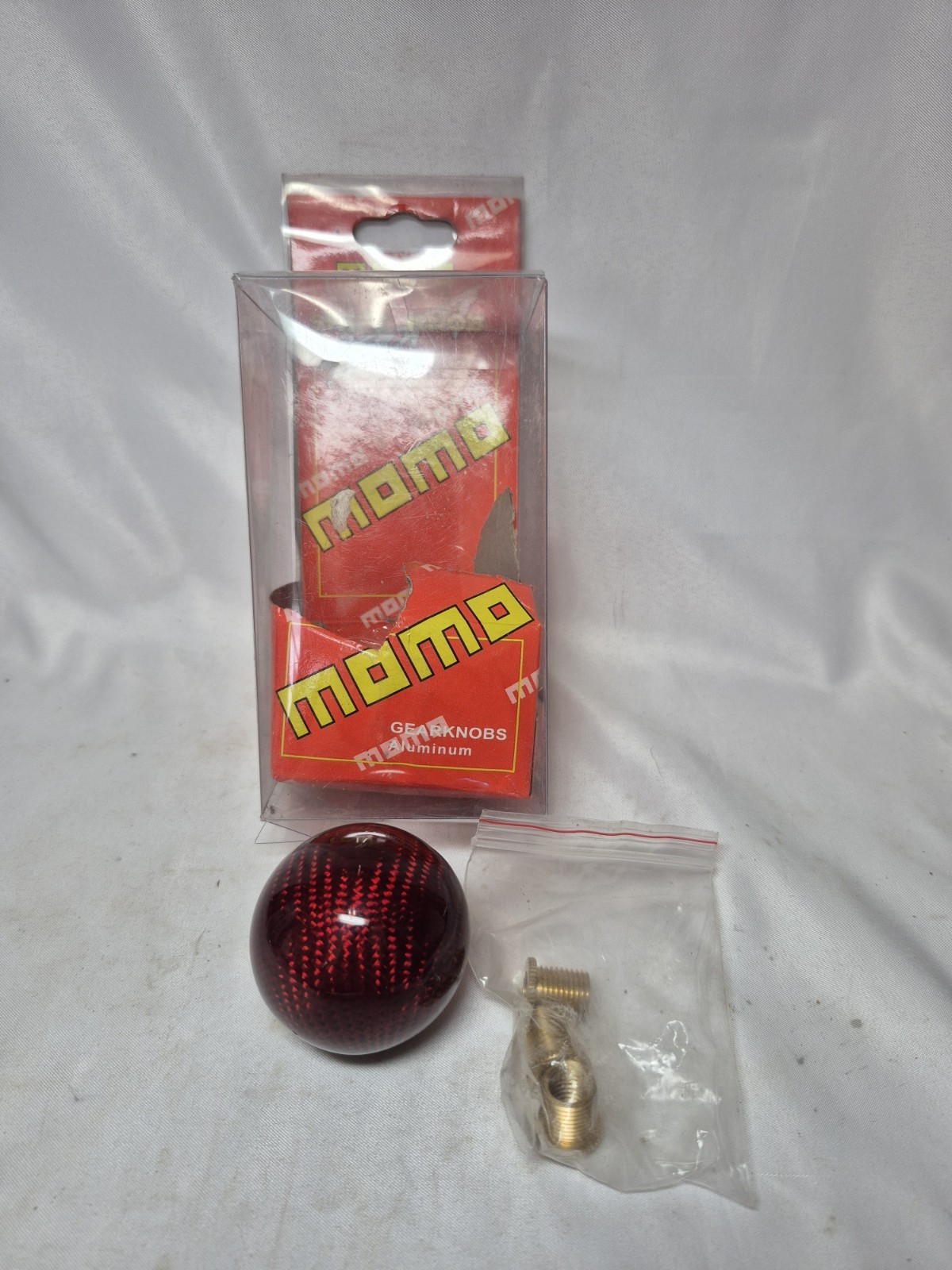 VTG MOMO Car Red Aluminum Gear Shift Knob Shifter Handle CARBON FIBER LOOK