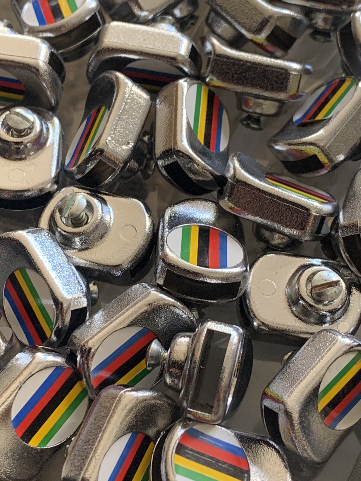 Vintage CICLOLINEA World Champion Stripes Toe Clip Strap Button PAIR L’Eroica IT