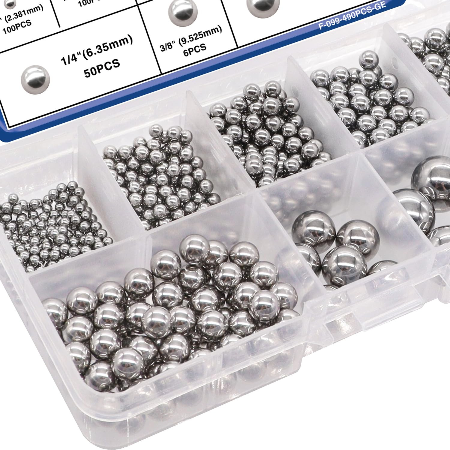 490PCS Precision Balls 8 Sizes,Bicycle Bearing Balls 1/2″ 3/8″ 1/4″ 7/32″ 3/16″