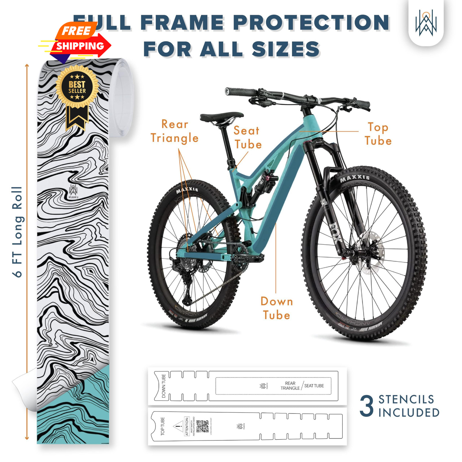 WilderWild Bike Frame Protection Tape- Universal, Topographic Marble Matte