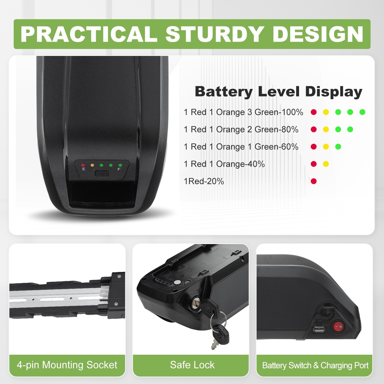 1200W motors Ebike battery 36V 4PIN Waterproof Case and BMS