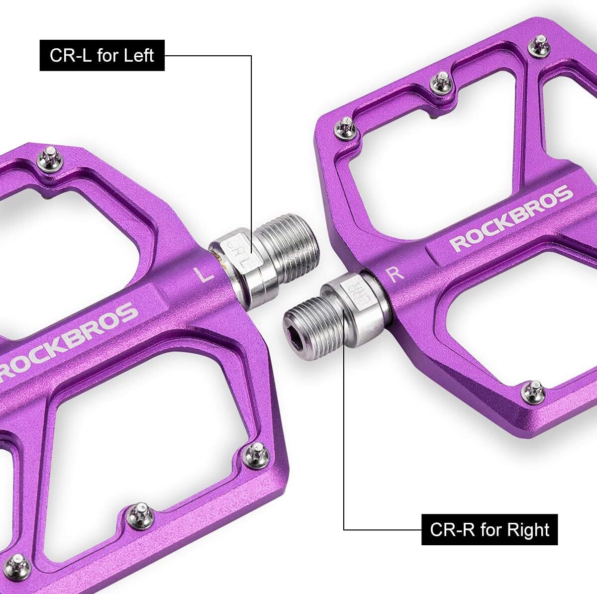 ROCKBROS Bike Pedals 9/16» Aluminum Alloy Flat Wide Platform Pedals 4 Bearings