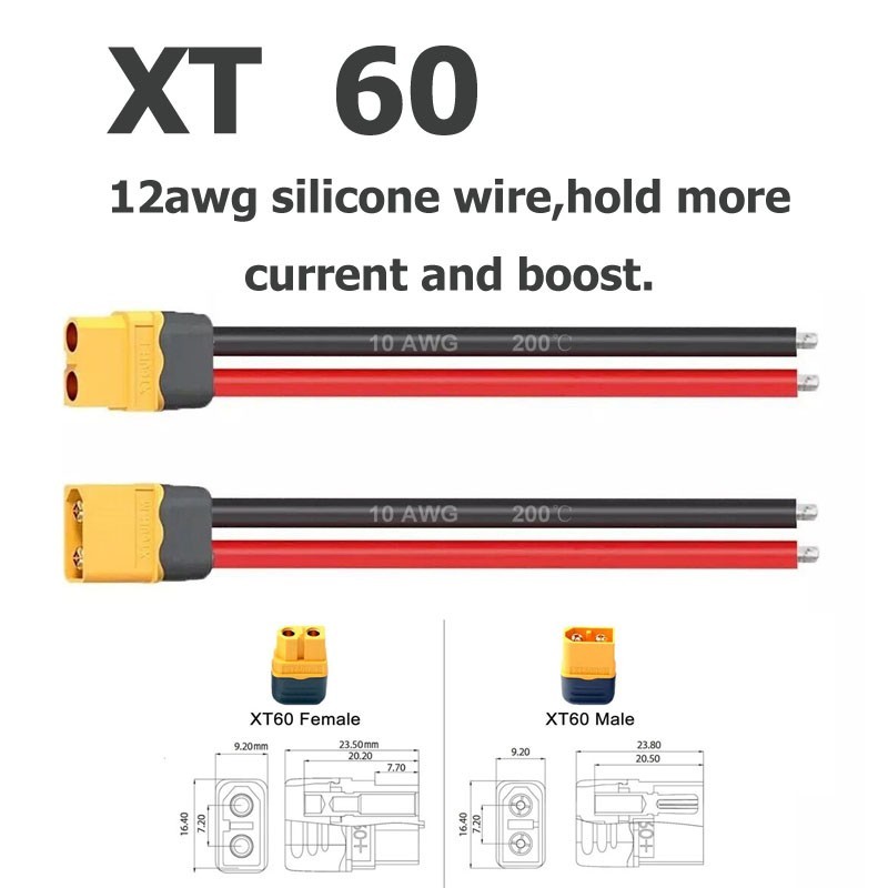 1 Pair XT60 Male & Female Connector 10AWG Cable Ebike Battery Cable Wire