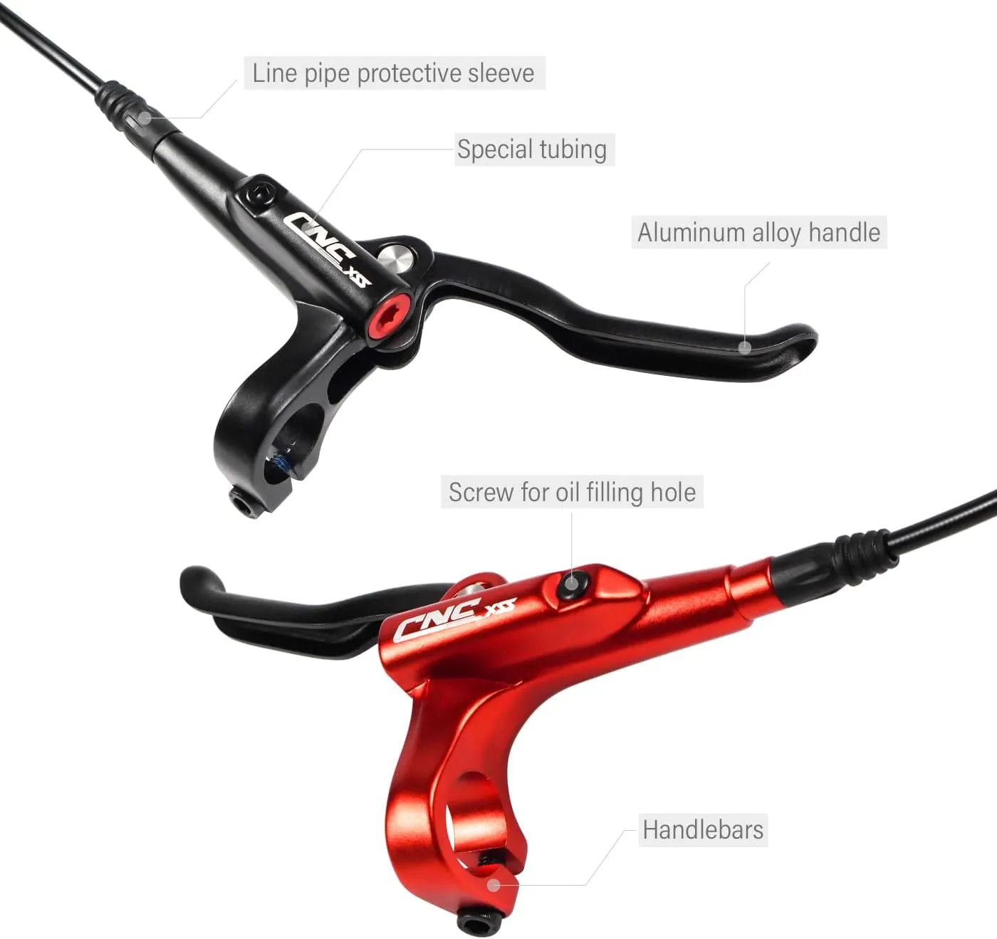 MTB Hydraulic Disc Brake Set Front 800mm Rear 1450mm Mountain Bike Red Parts New