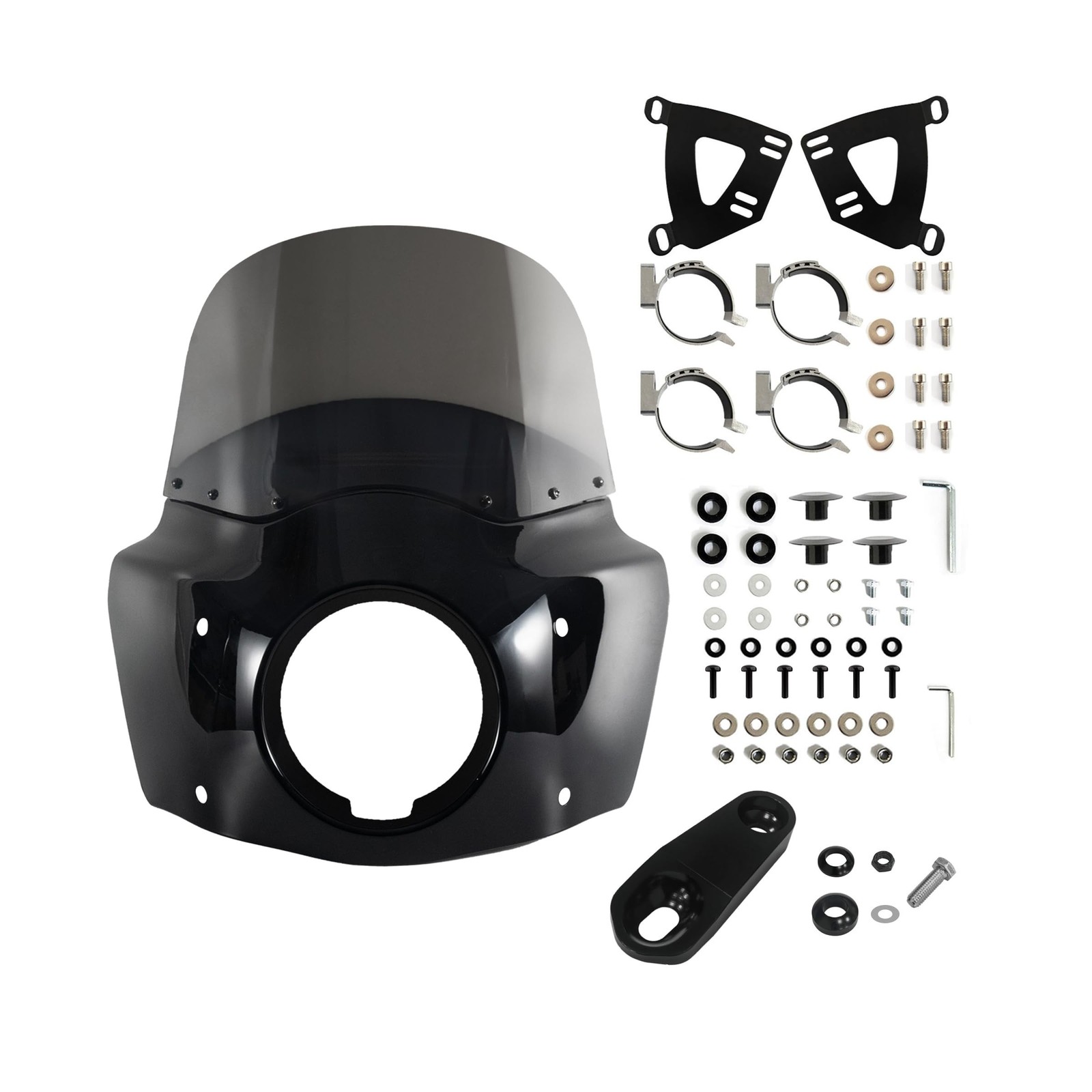 FATECIM Motorcycle 5.75″ Headlight Fairing with 11″ Smoke Windshield Windscre…