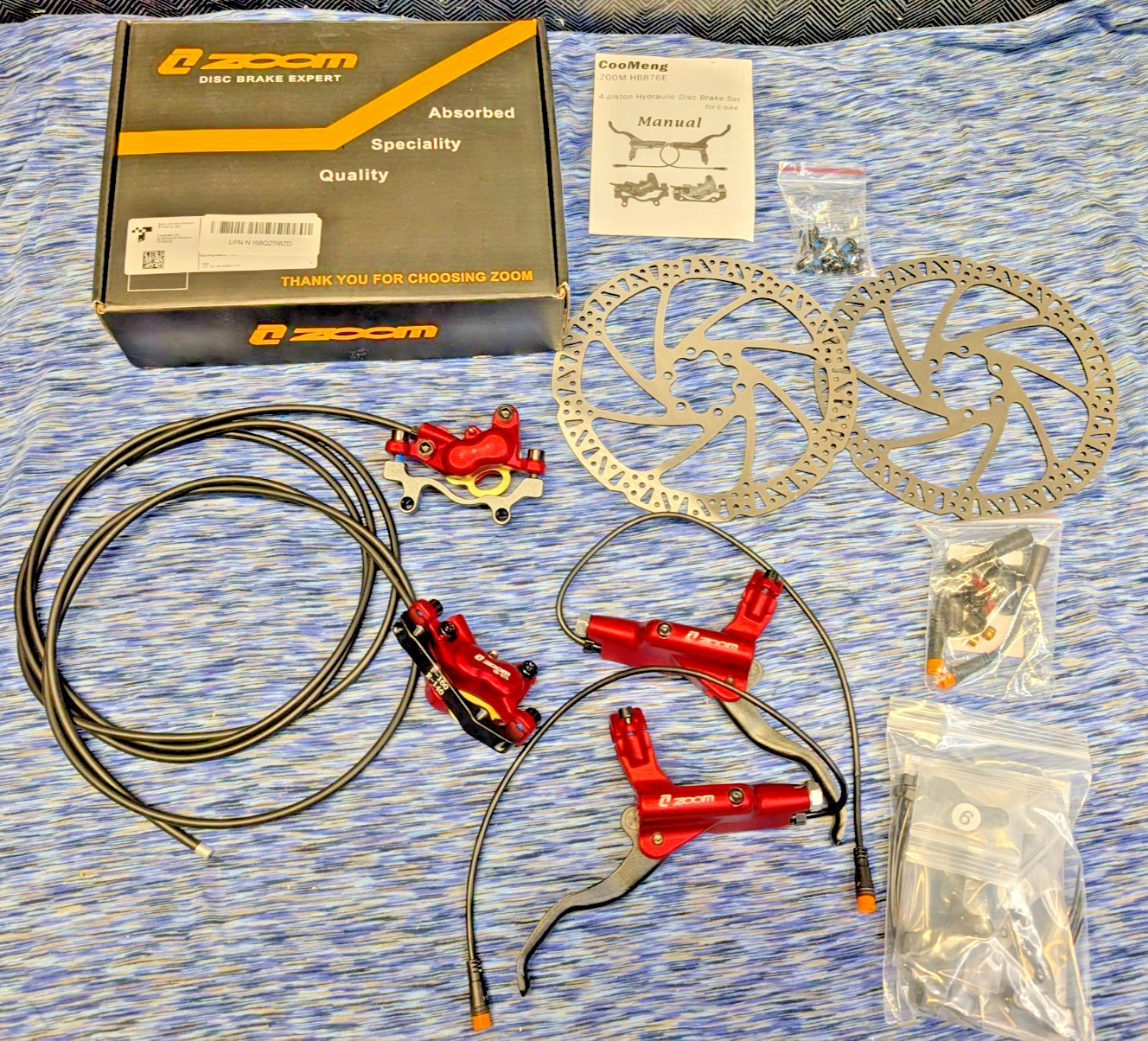 NEW Zoom HB876E 3-PIN 4-Pistons E-Bike Electric Power Brake Set Up S1-6