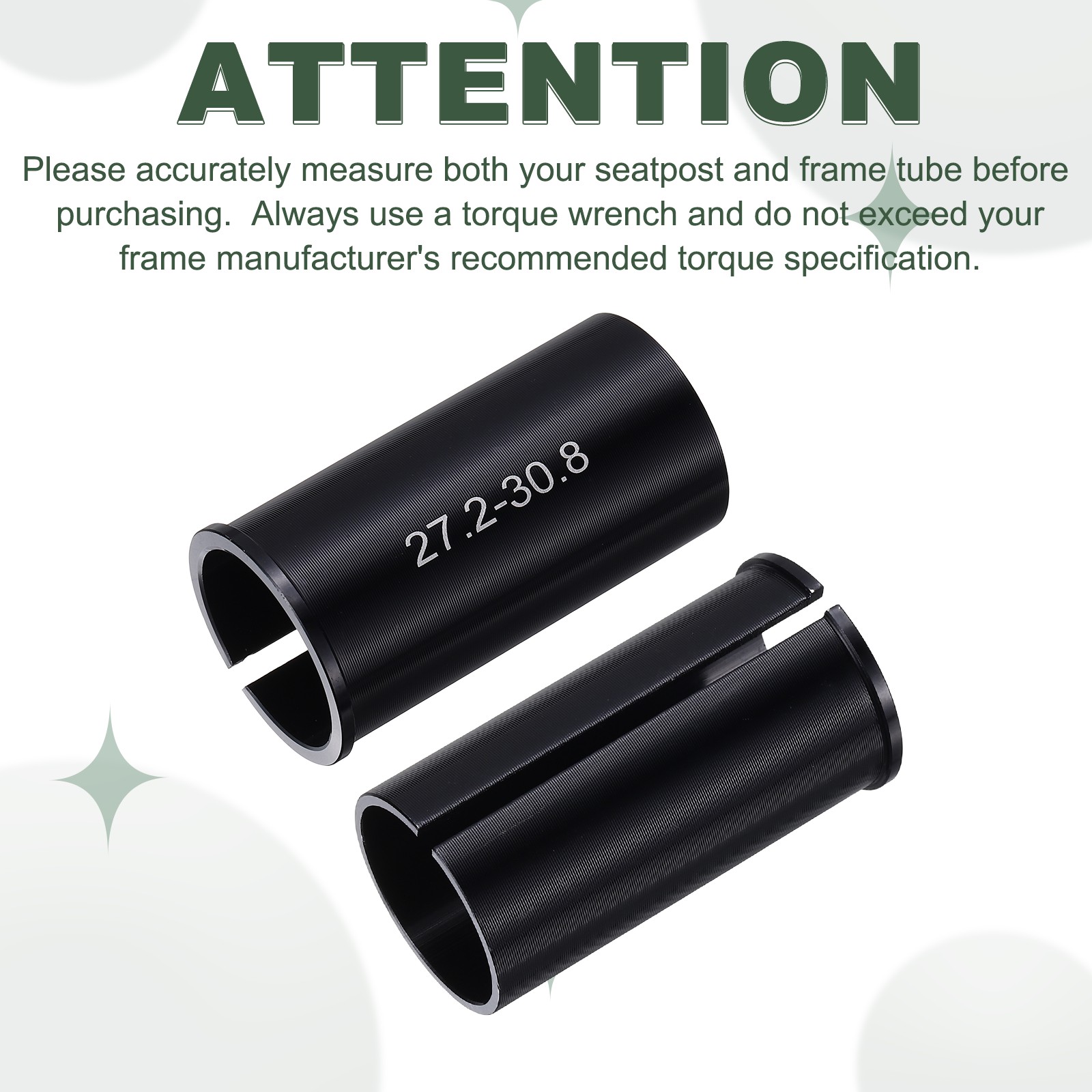 Bicycle Seat Post Adapter Shim 27.2 to 30.8 mm & Alloy & Black for Road Bike