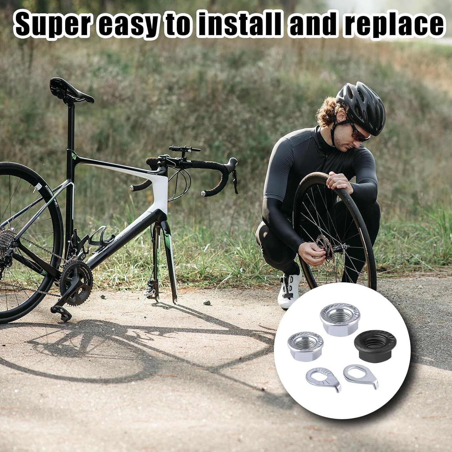 Bike Wheel Axle Nut and Bicycle Hub Safety Washer Kit, Flanged Nuts Parts Acc…