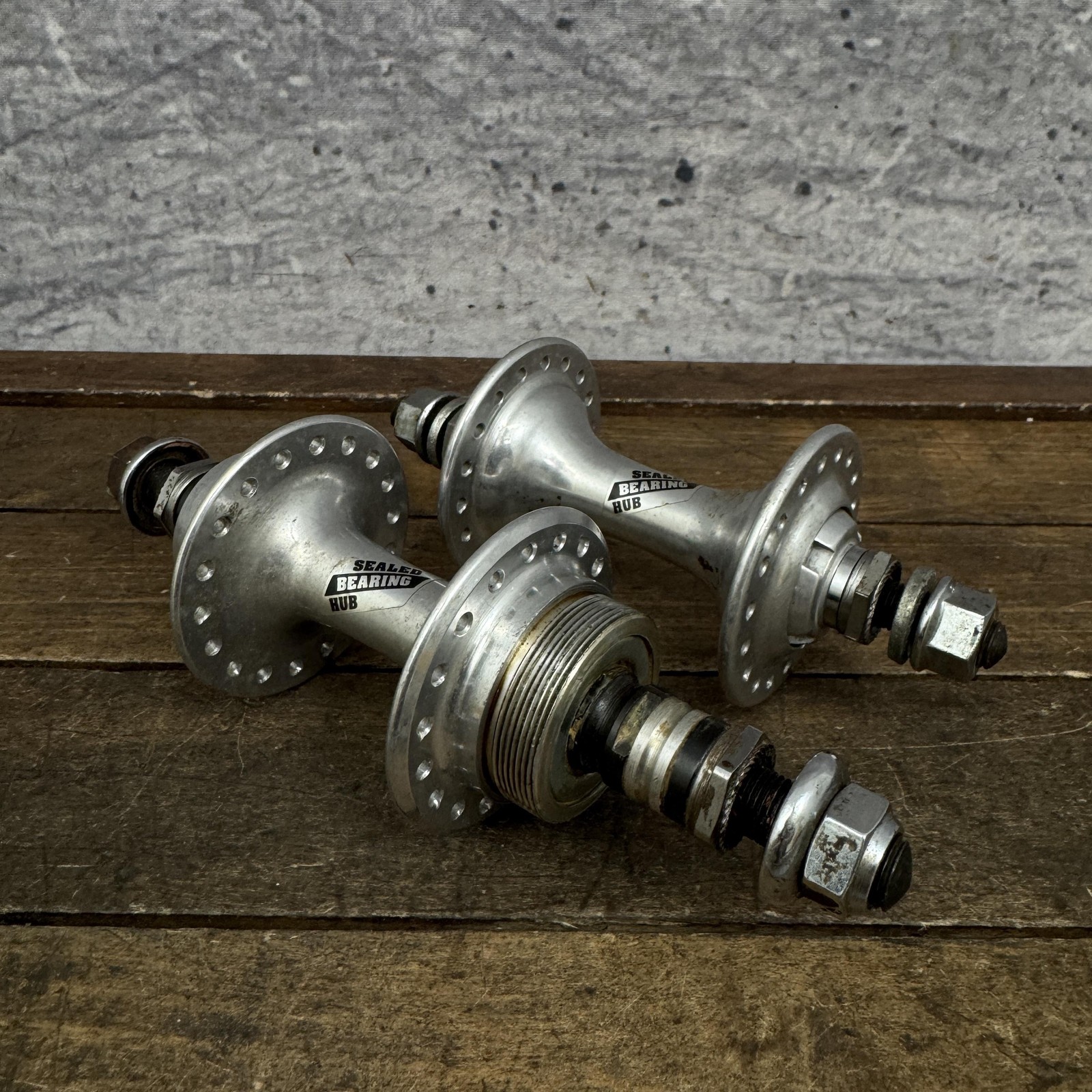 Vintage Sunshine Sealed Bearing Hub Set 36H Nutted Silver Alloy Nut BMX MTB 80s