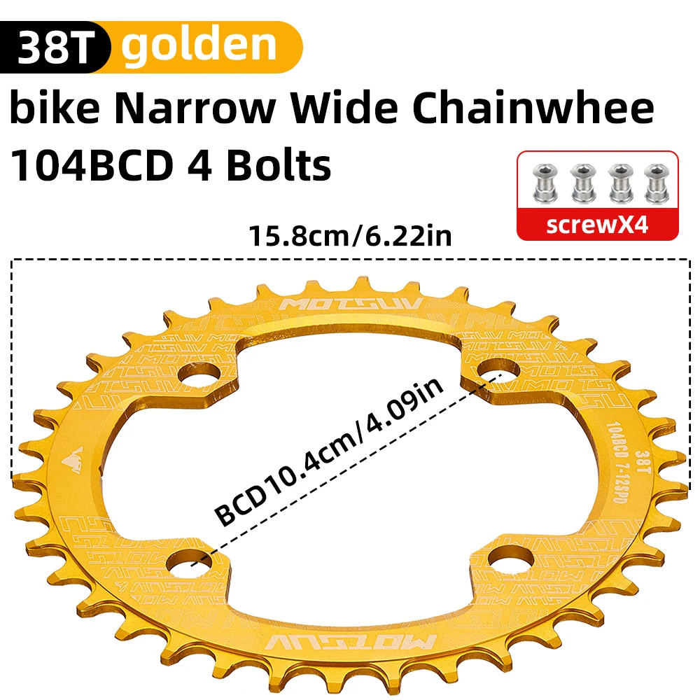 104BCD Narrow Wide Chainring 32T-38T Round MTB Aluminum Bike Crankset