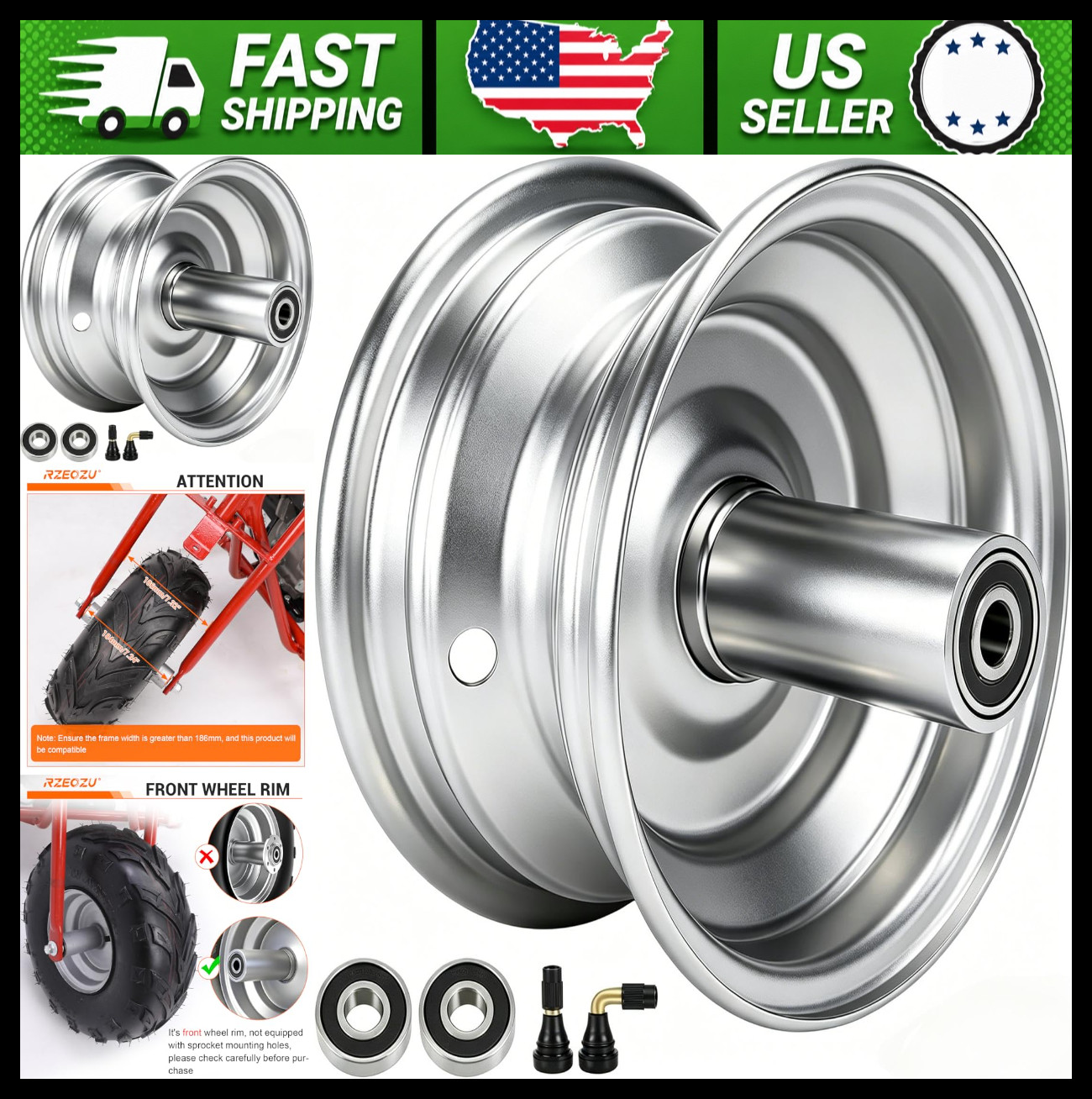 6 Inch Front Mini Bike Wheel Rim Kit for Coleman Baja Doodlebug Motovox
