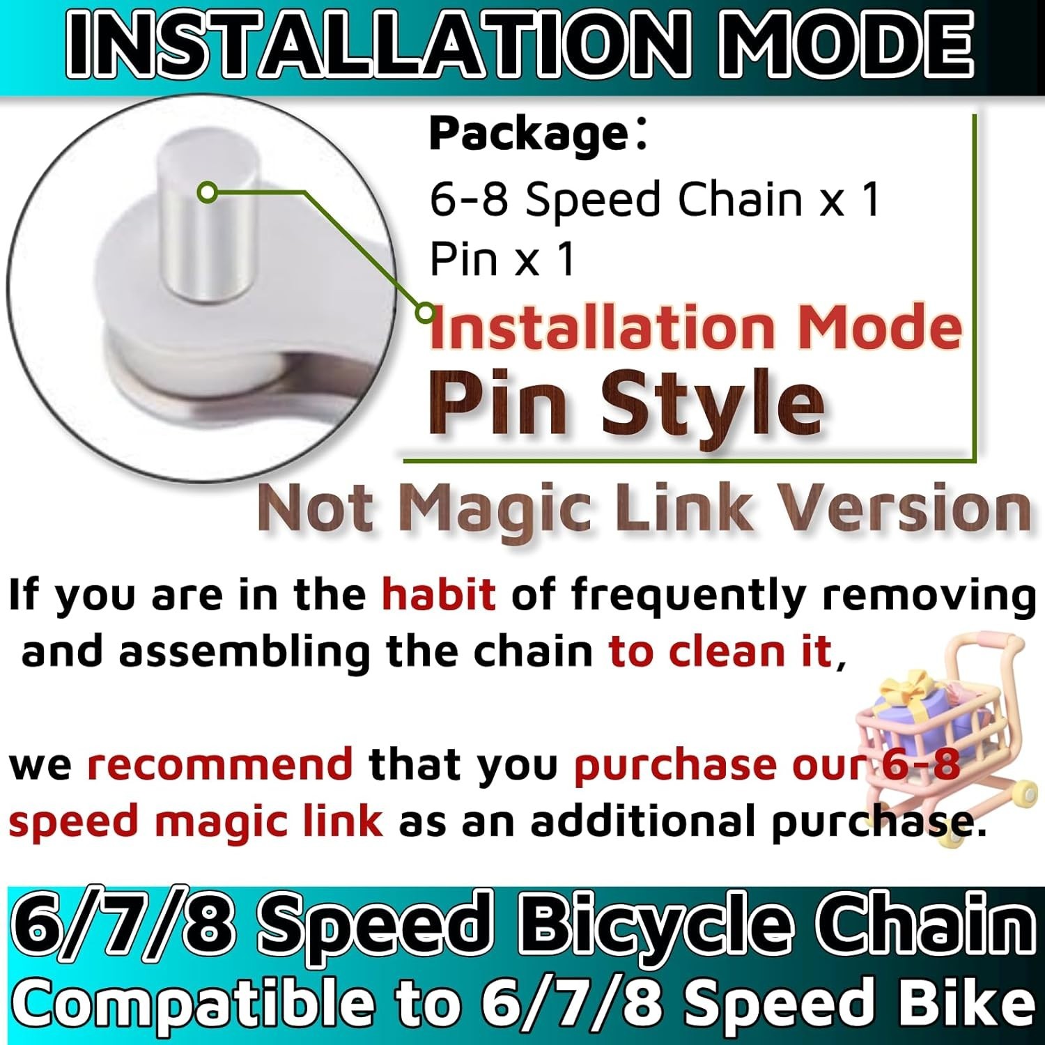 6/7/8 Speed Bicycle Chain 1/2″ X 3/32″ 116 Links Chain BMX Chain 7 Speed Bike Ch