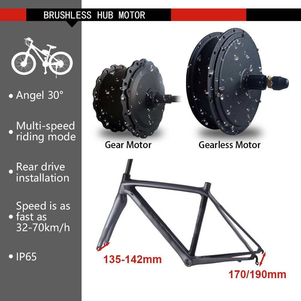 Snow Fat Tire E-bike Conversion Kit 500W-3000W 36V/48V/72V Front/Rear Motor