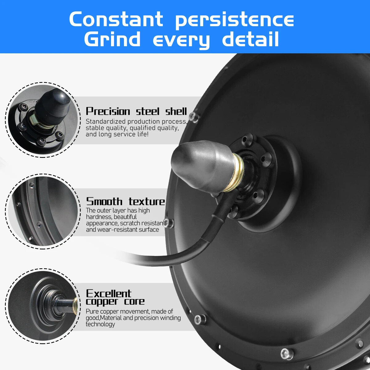 48V 52V 2000W Front/Rear Brushless Nongear Hub Motor Drive for MTB Electric Bike