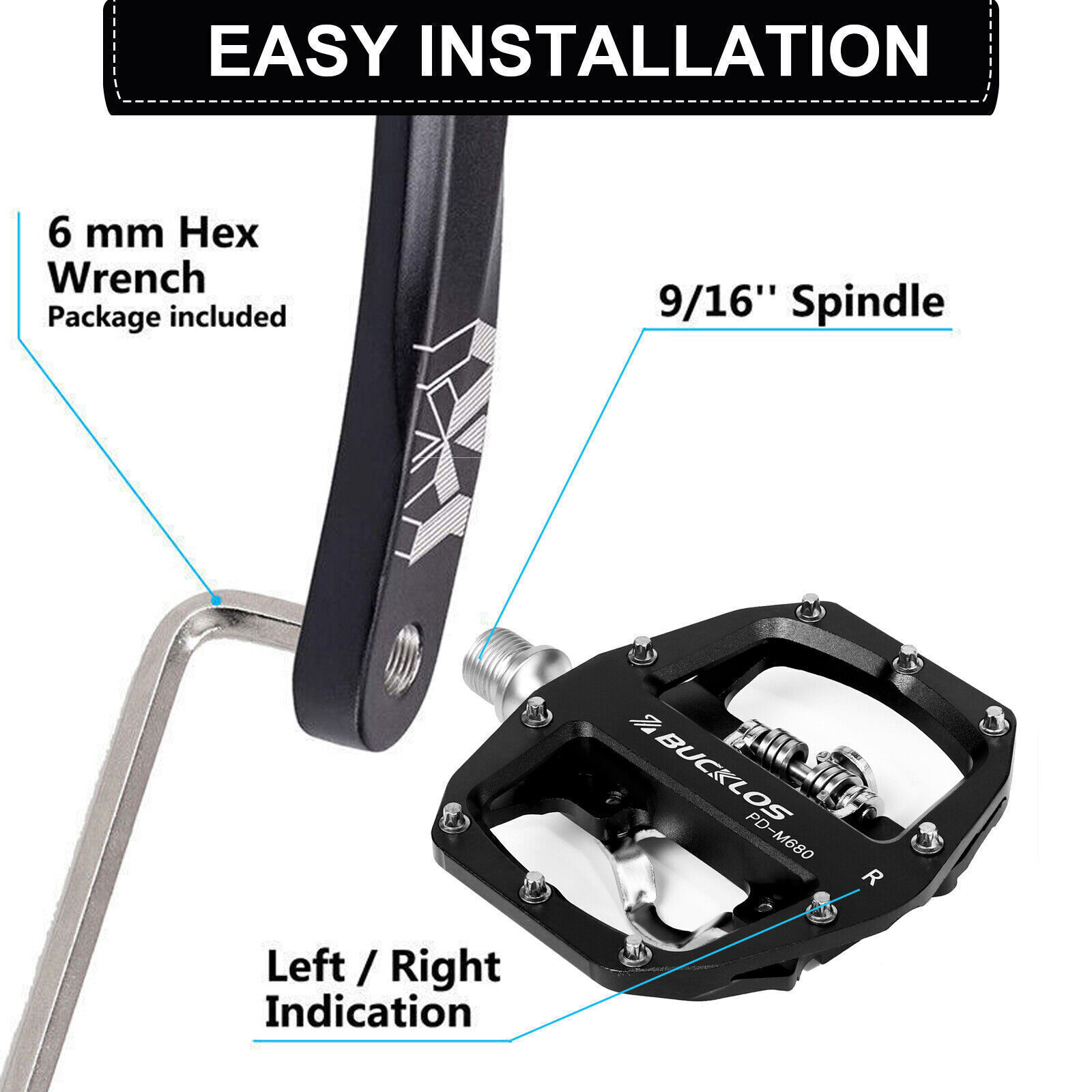 BUCKLOS Bike Lock Pedals For SPD MTB Bicycle Flat Pedal 9/16″ Platform Aluminum