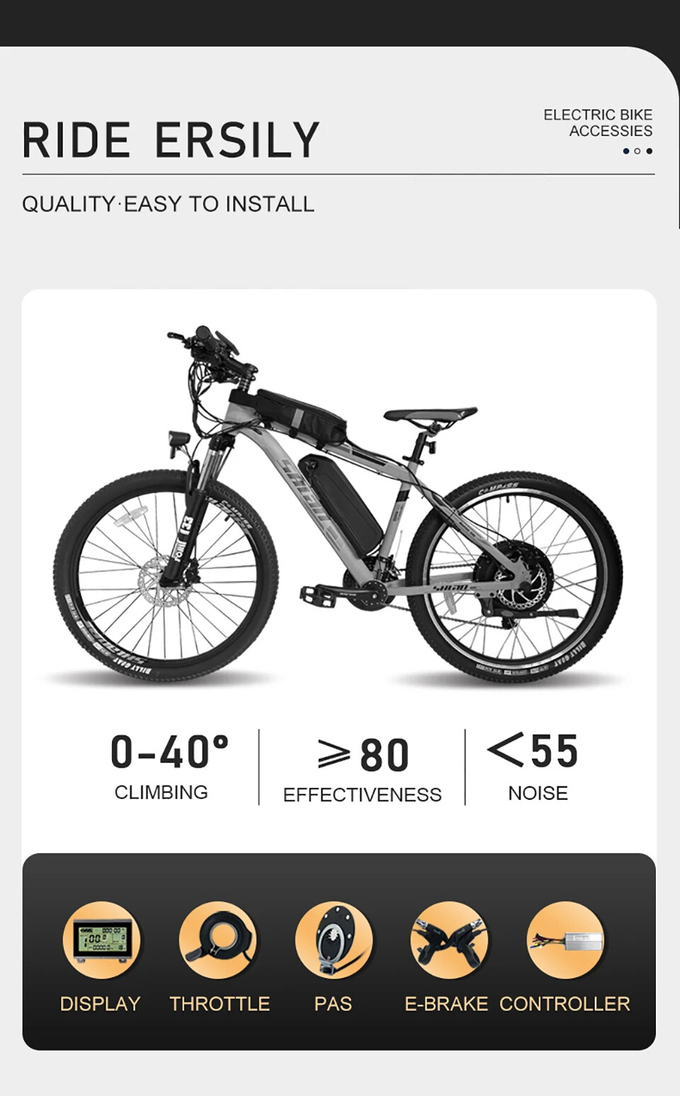 Electric Bike 36V/48V 15A-50A Squarewave/Sinewave Controller with Light Function