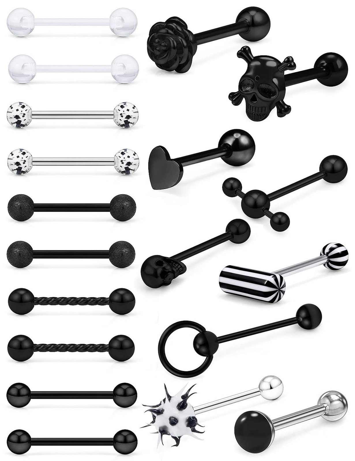 Black 14g Metal Plastic Silicone Tongue Rings Piercing Jewelry for Women Men …