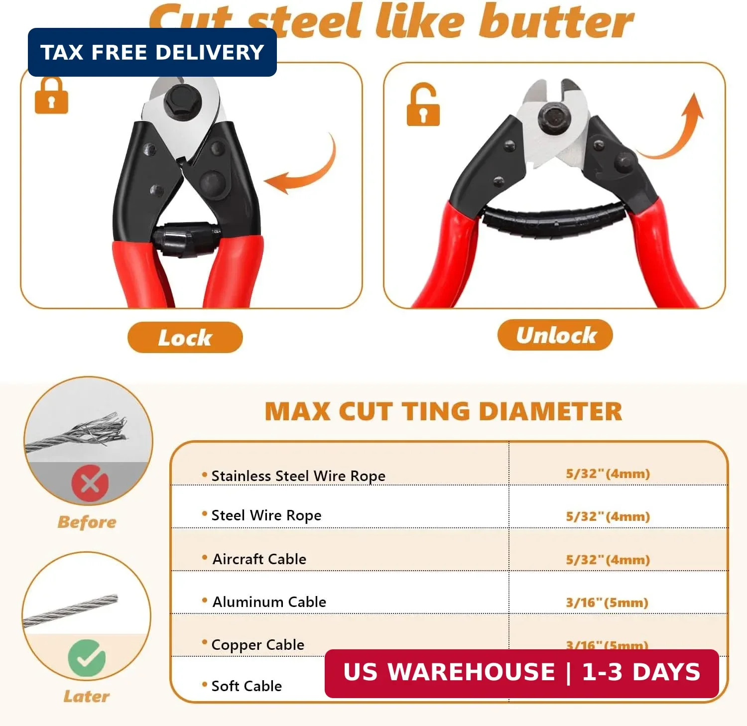 mankk 107PCS Universal Bike Cable Cutter Stainless Steel Bicycle Cable Cutter Bi
