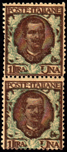 1901 Kingdom of Italy – Floral 1 L. Double Brown Print in Pair Vert. MH*