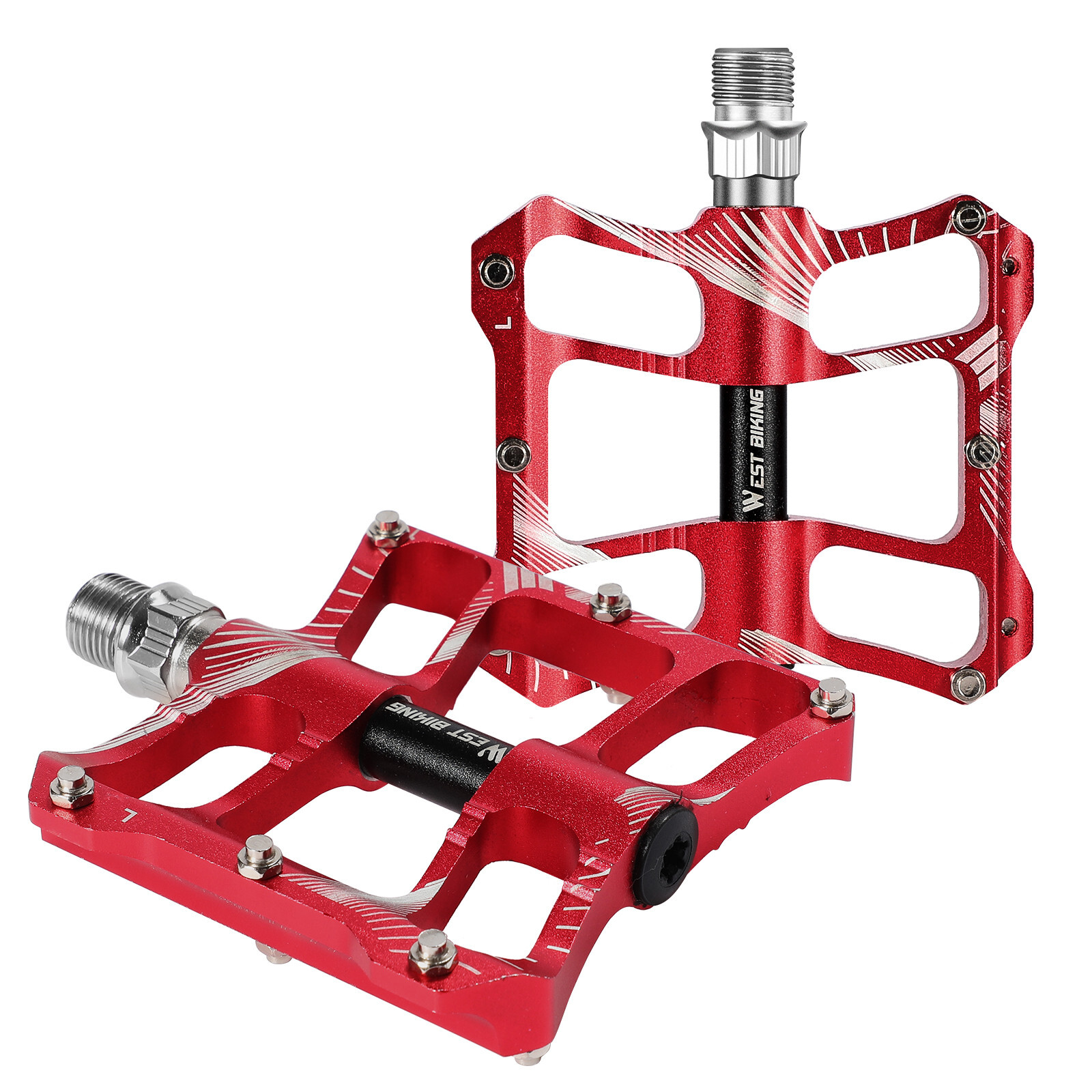 WEST BIKING 2 Sealed Bearings Bicycle Pedals Aluminum Alloy Bike Flat Pedals Red