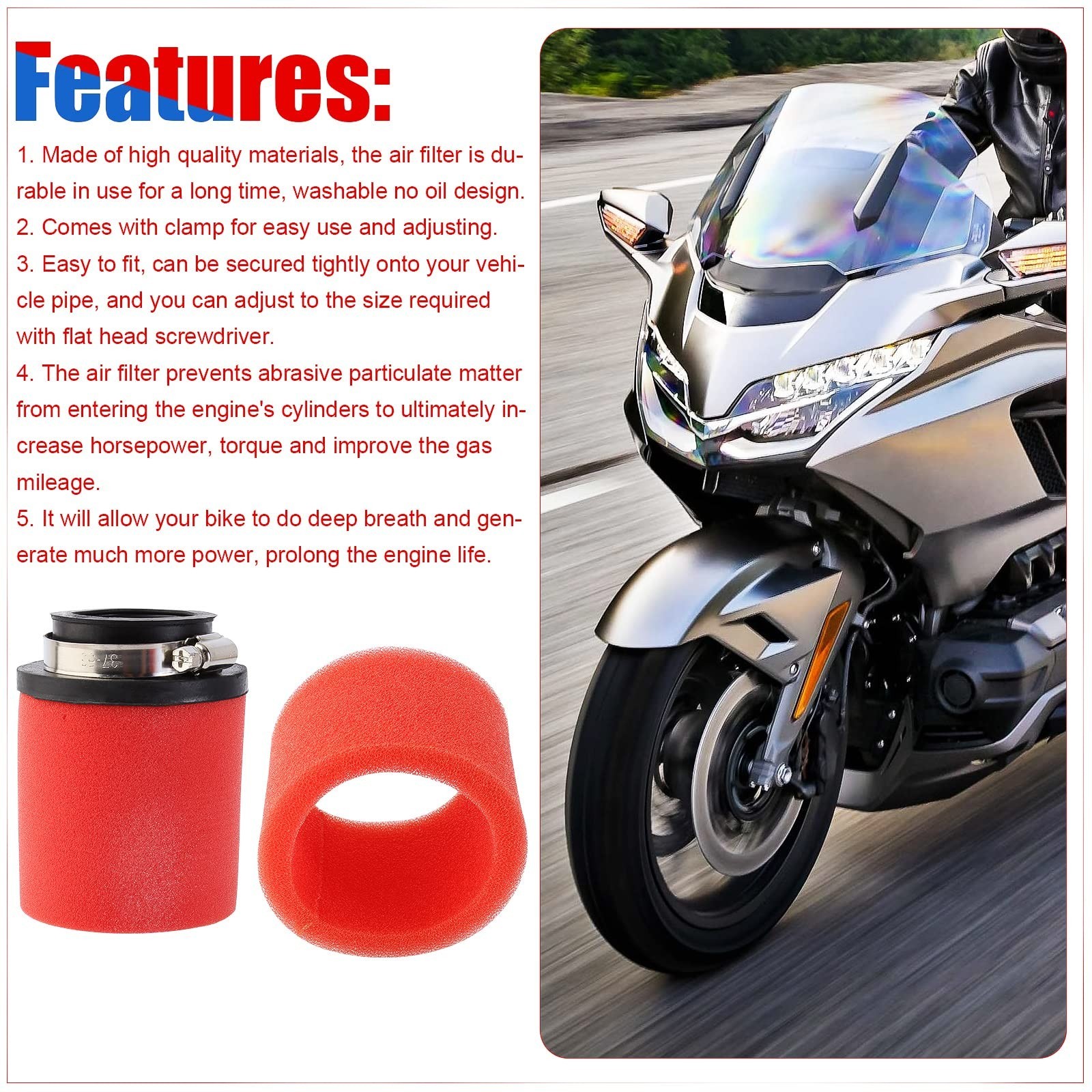 Filter 42mm 1.65inch Red Double Foam Pod Performance for Pit Dirt Bike 125cc …