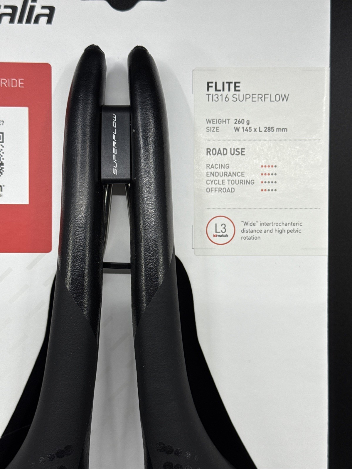 Selle Italia FLITE SuperFlow Ti316 L3 285mm x 145mm Black Saddle MSRP $200