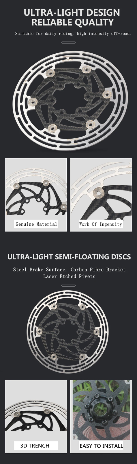 Carbon Fiber MTB Road Bicycle Disc Brake Rotor 6 Bolts 140mm 160mm 180mm