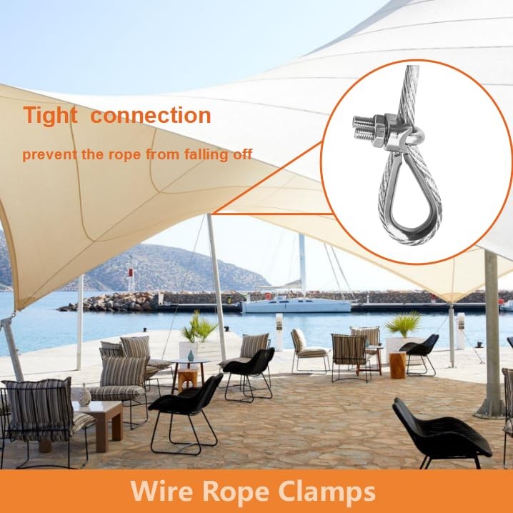 Pcs M5 Wire Rope Clamps Cable Clamps 4 Pcs 3/16″ Wire Rope Thimble 8 M5 – 3/16”