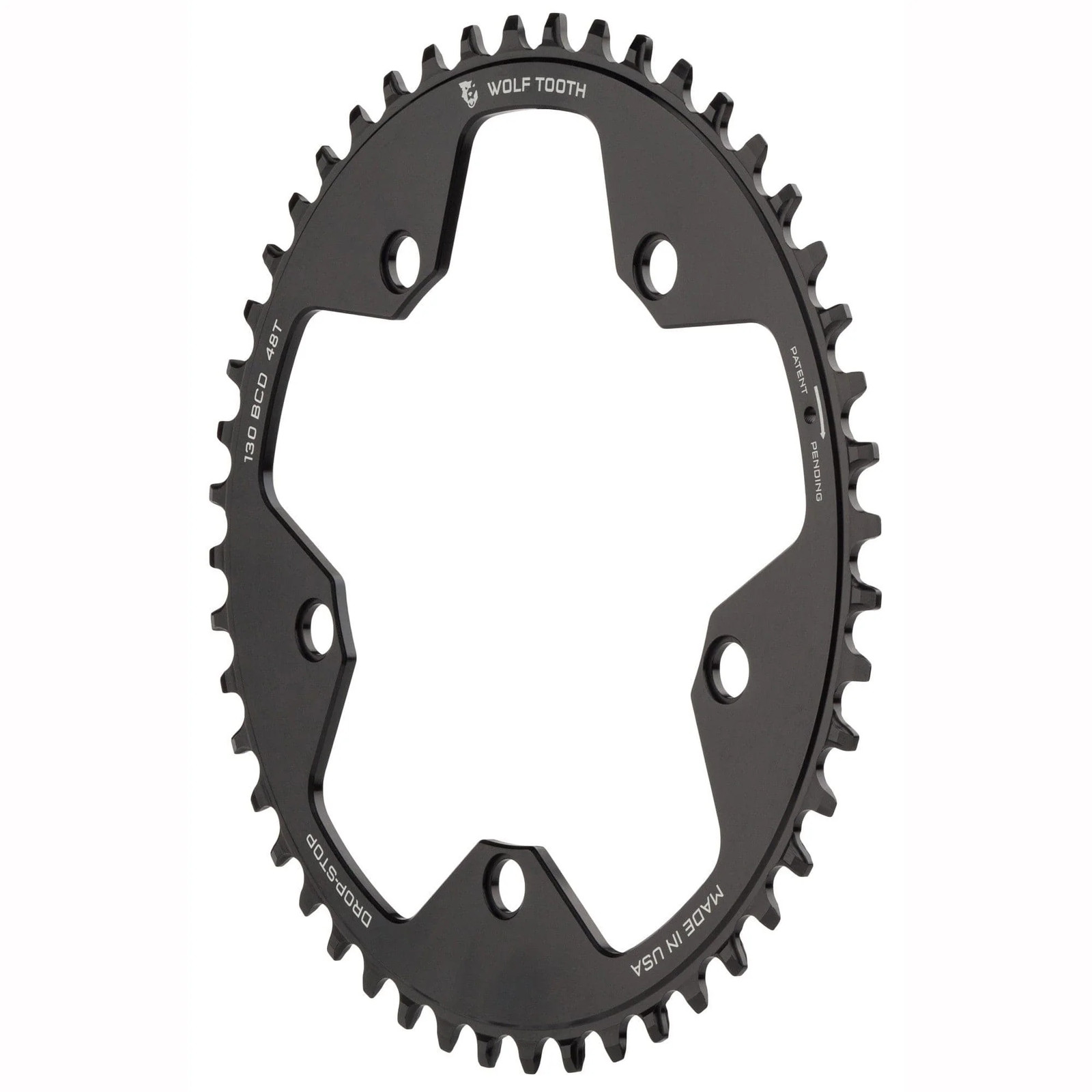 Wolf Tooth Chainring 44t 130 BCD 5-Bolt 10/11/12-Spd Alloy Blk Road Cyclocros
