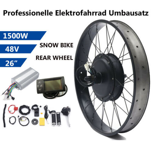 26″ 48V 1500W E-Bike Motor Rear Hub Wheel Fat Tire Electric Bike Conversion Kit