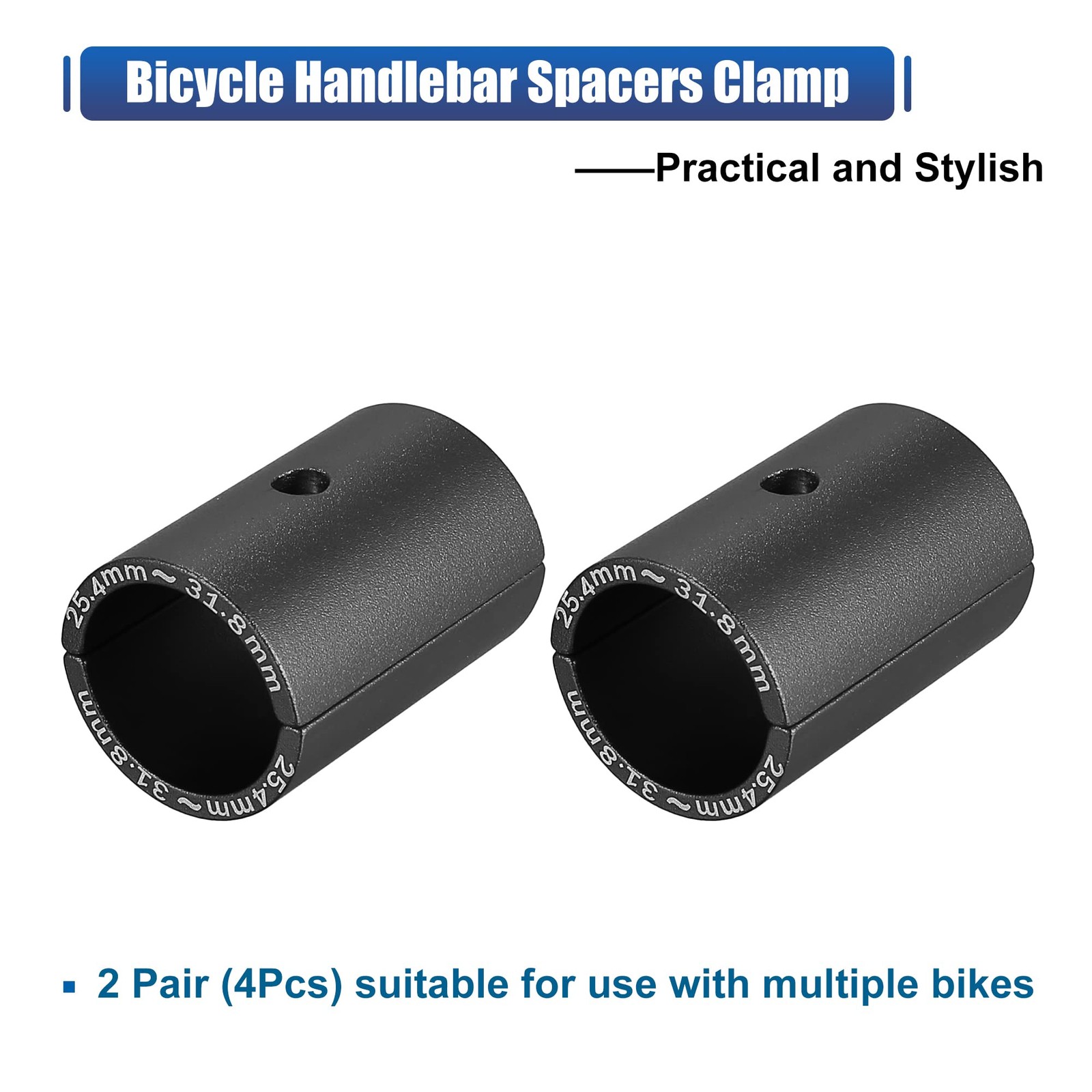 X AUTOHAUX 2 Pair Bike Handlebar Shim 25.4 to 31.8mm 45*31.8mm, Black