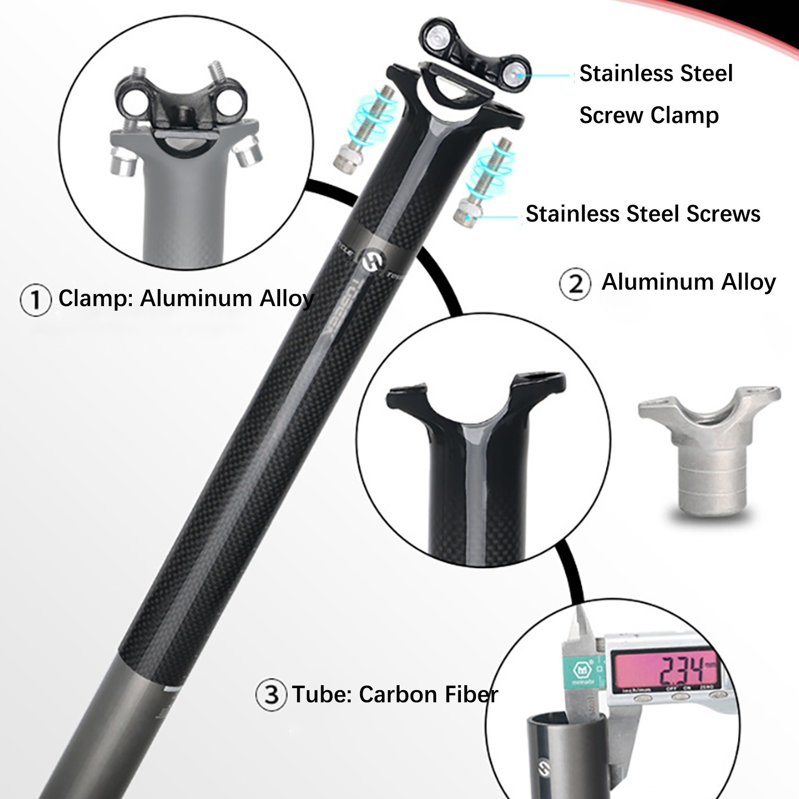 3K Carbon Fiber Bike Tube Seatpost Cycling Racing Road Bicycle Seat Post 27.2mm