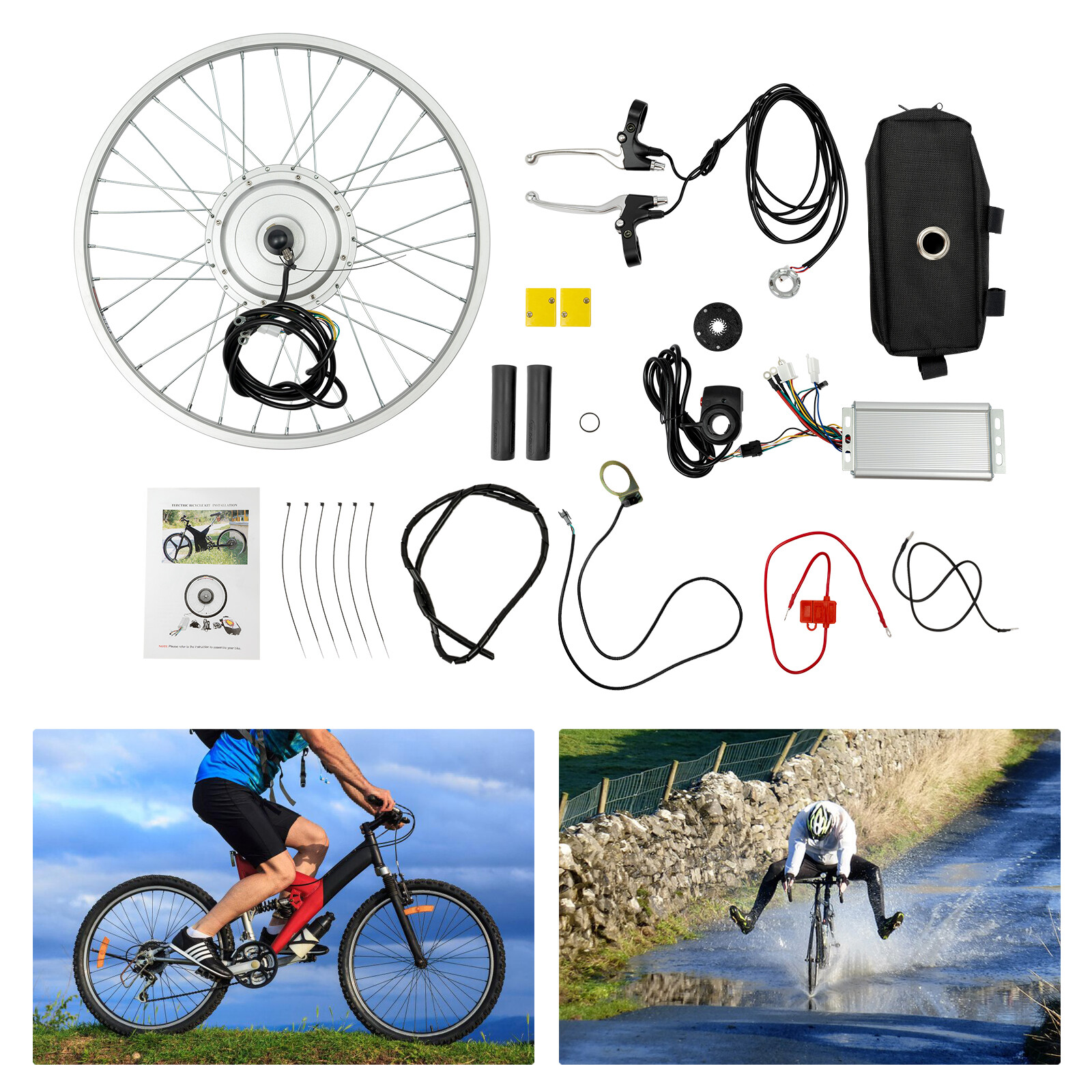 Modern 750W E-bike Conversion Kit Silver 24″ Front Wheel w/ Brushless Hub Motor