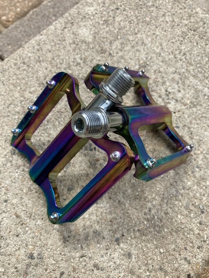 Anodized ano oil slick platform pedals flat BMX mountain bike 9/16″ oilslick S