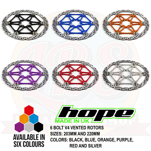 Hope 203mm 220mm 6 Bolt Vented V4 Disc Rotor – All Colors – Brand New