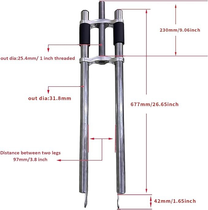 CDH 1» Threaded Triple Tree Non Suspension Bicycle Fork 26″ -Gas Motorized Bike