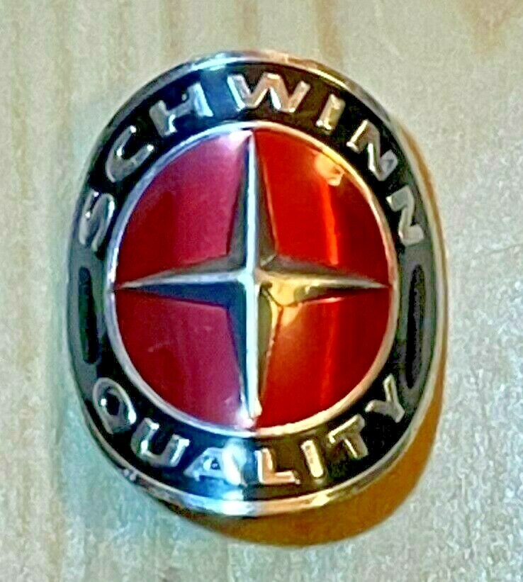Schwinn Bike, Vintage Style, Chrome Head Badge, Red, Black & Chrome, Curved NEW